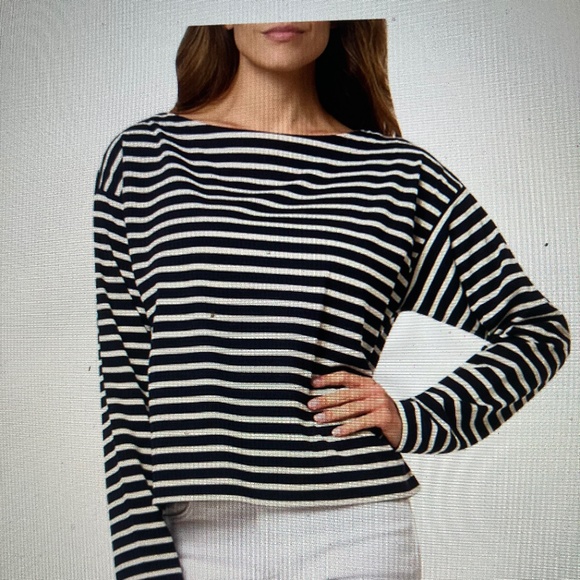 Ralph Lauren Royal Blue and White Cropped Striped Mariner T  size Large - Picture 2 of 6